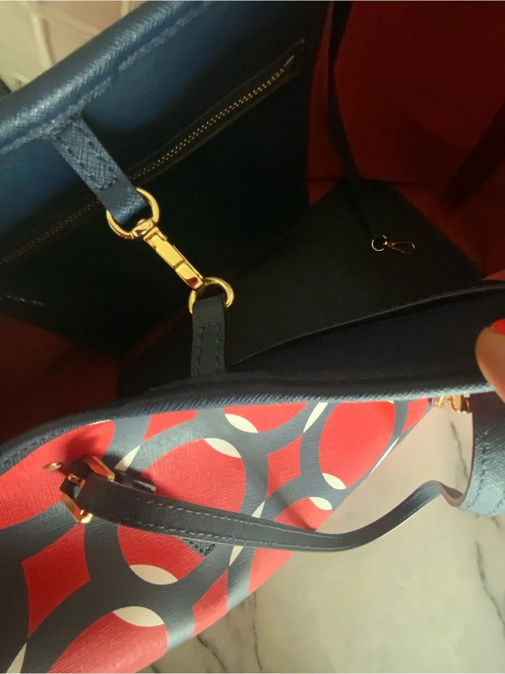 Michael Kors Red and Blue Circle-Print Tote with Gold MK Charm - Picture 14 of 16